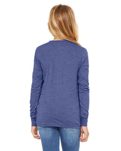 Image 1: Bella Canvas Youth Heather CVC Crewneck Long Sleeve TeeImage 2: Heather CVC long sleeve kids shirtImage 3: Soft youth crewneck jersey teeImage 4: Blank youth shirt for custom printingImage 5: Comfortable Bella Canvas children's apparelImage 6: Premium kids long sleeve t-shirt