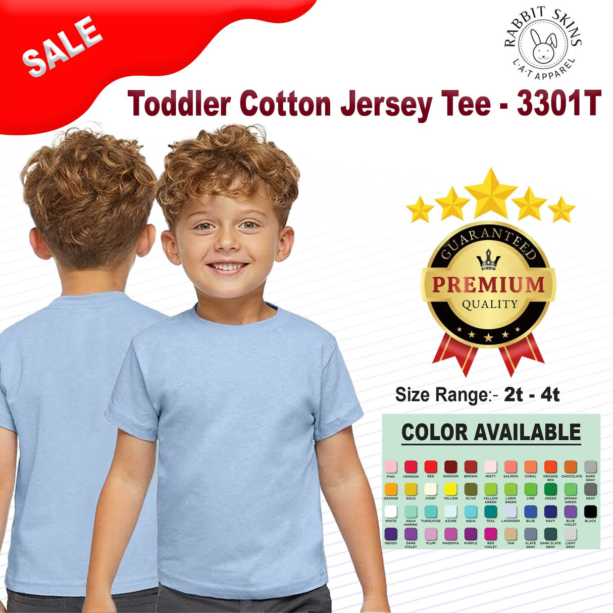 RADYAN® Toddler Cotton Crewneck Short Sleeve Jersey T-Shirt -3301T