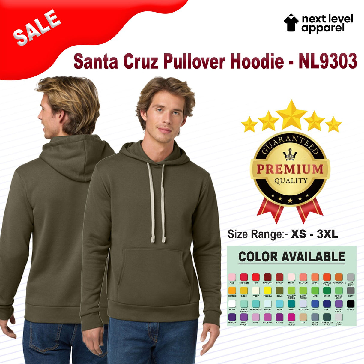 Next Level® Santa Cruz Pullover Full Sleeve Hoodie Sweatshirt
