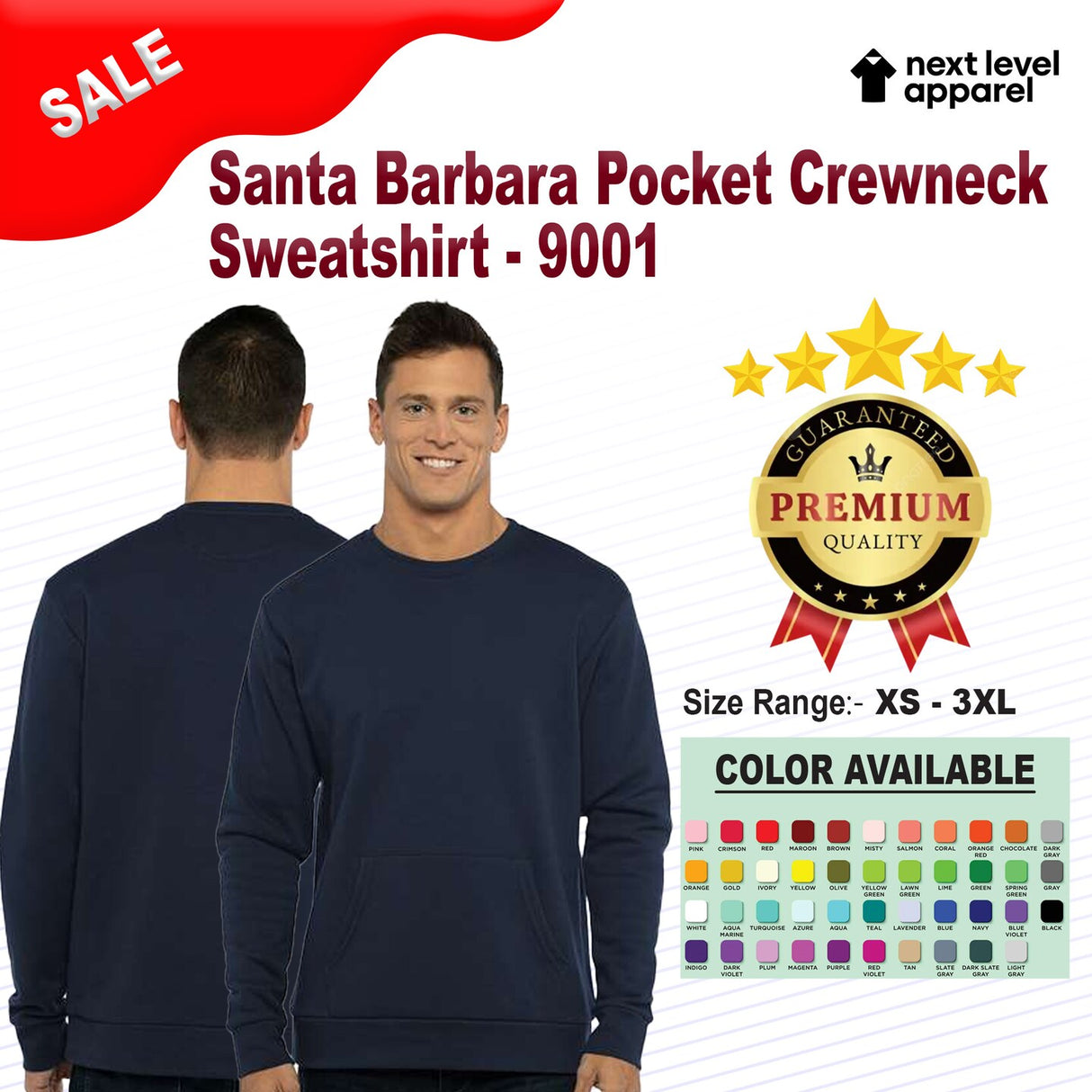 Next Level® Santa Barbara Pocket Crewneck Long Sleeve Sweatshirt