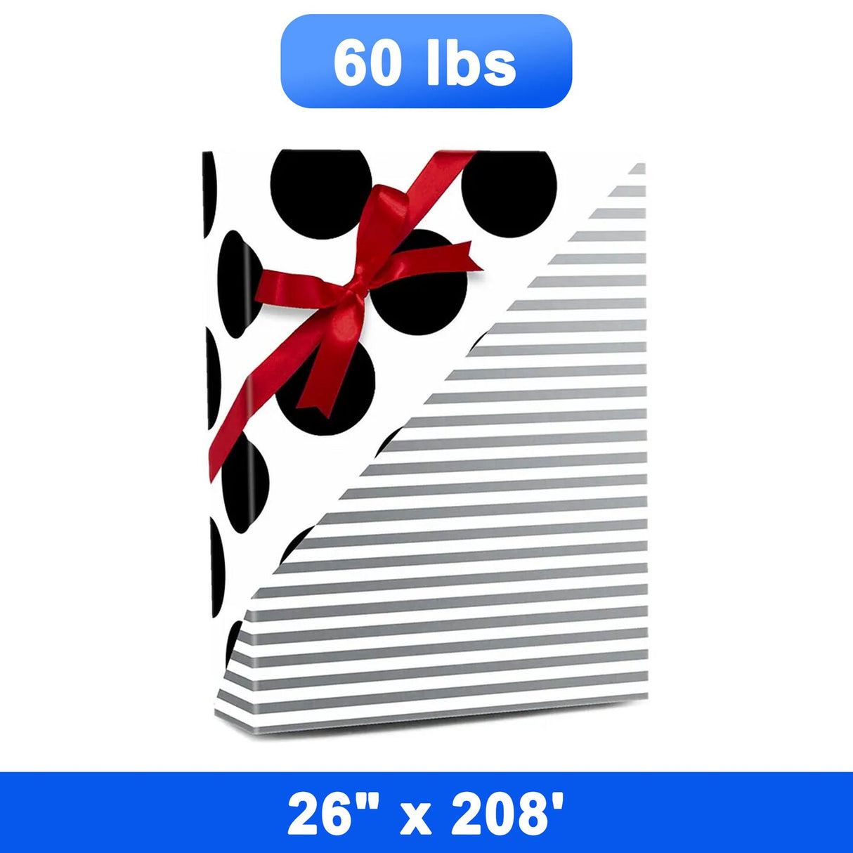 Durable Striped Wrapping Paper 26" x 208' Roll 60 lbs