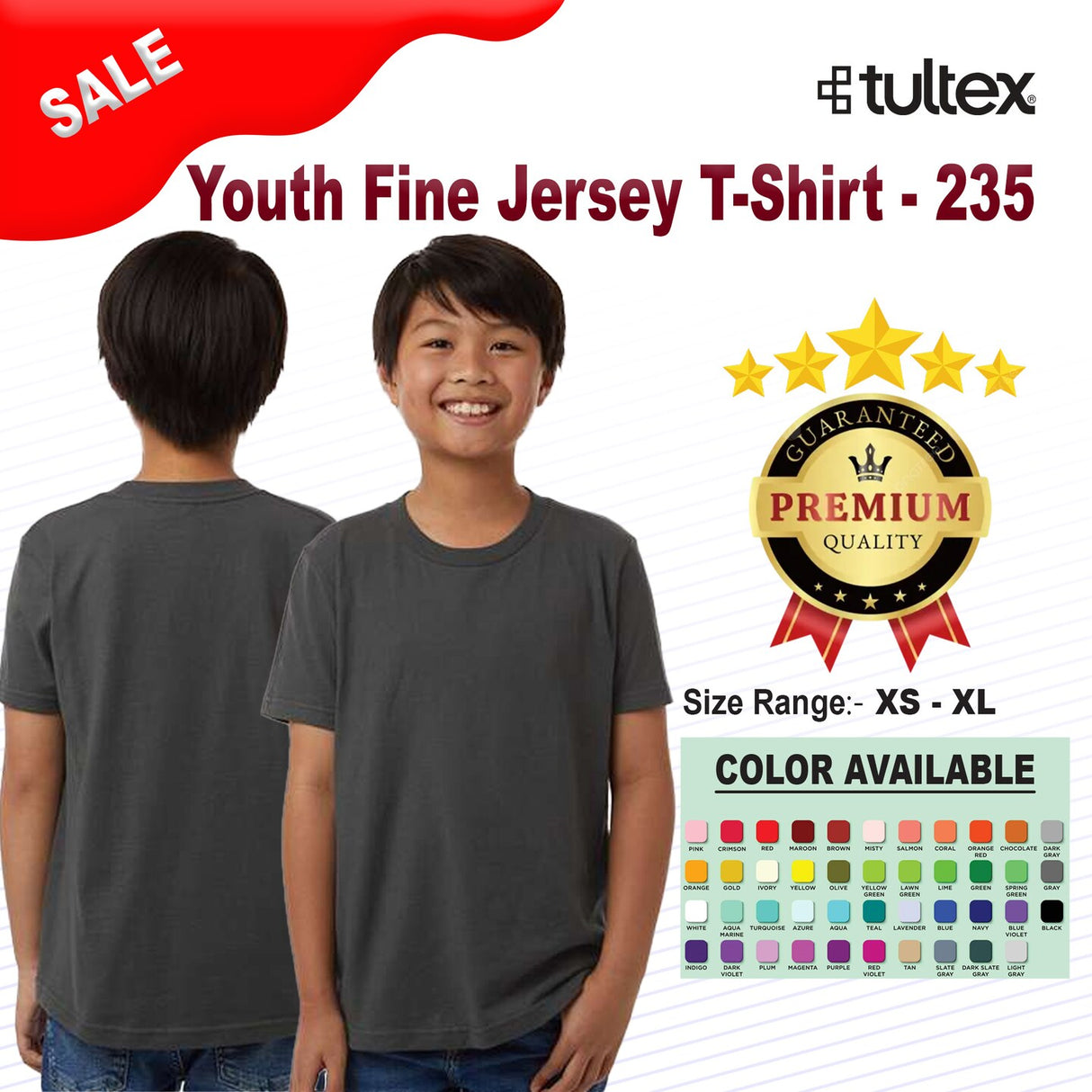 Tultex® Youth Fine Jersey Crew Neck Short Sleeve T-Shirt