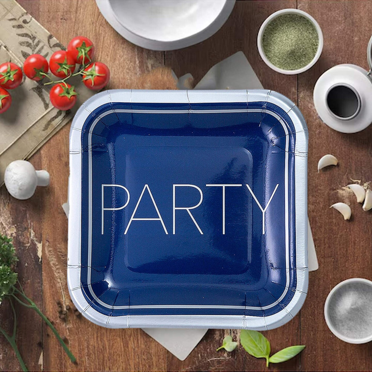 8 Count Happy Birthday Party Blue and Silver Square Paper Dessert Plates