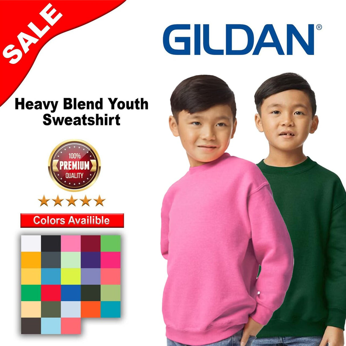 GILDAN® Heavy Blend Youth Crewneck Long Sleeve Sweatshirts