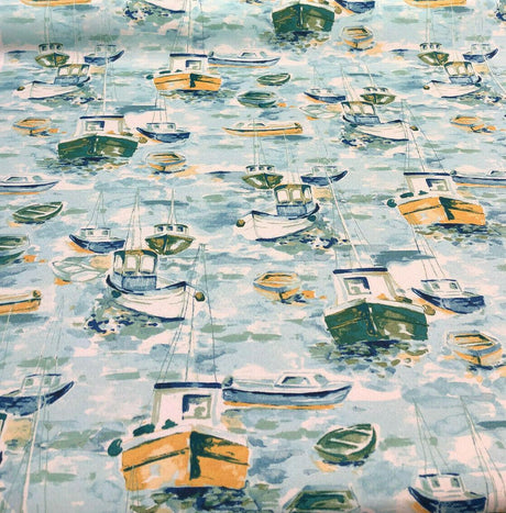 Richloom Outdoor Spinnaker Bay 100 Percent Polyester Fabric - Ocean Blue Ships Toile, 54" Width (1 Yard)