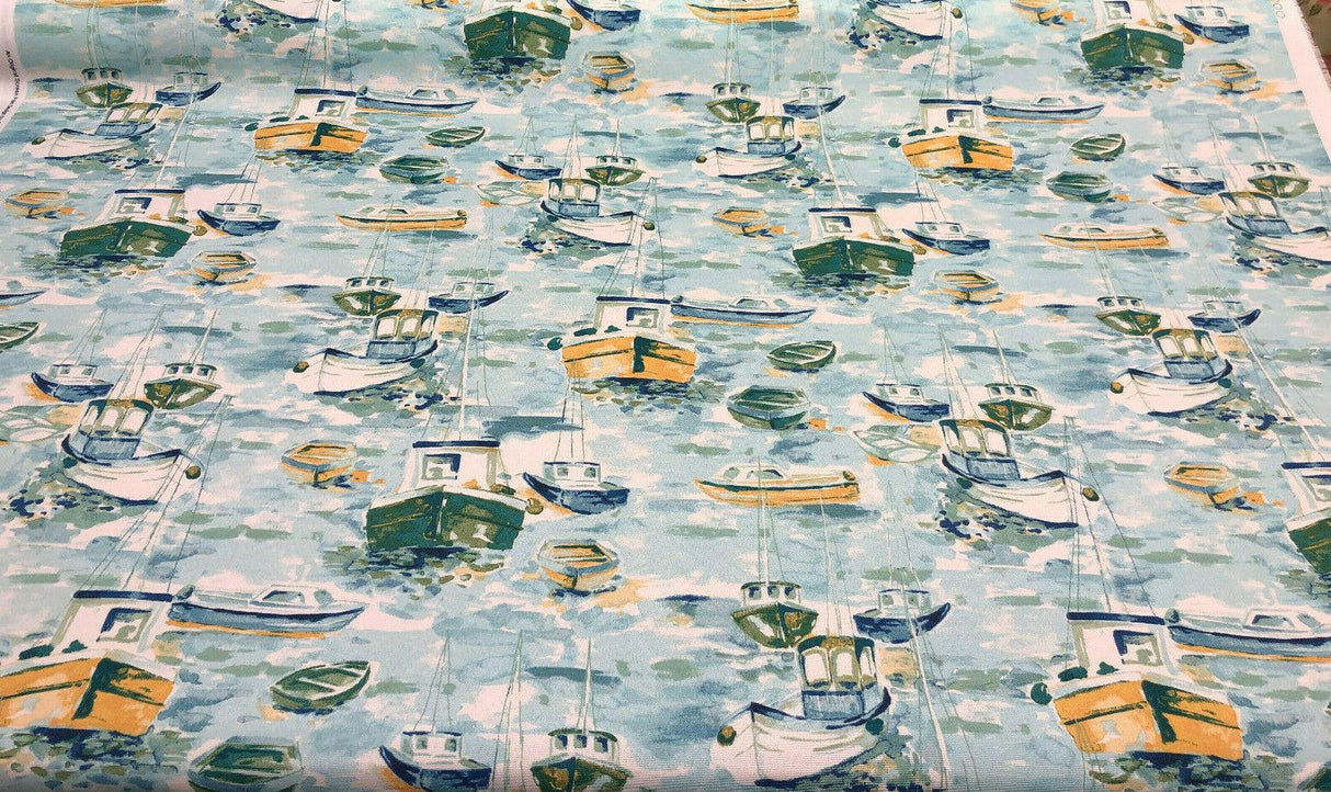 Richloom Outdoor Spinnaker Bay 100 Percent Polyester Fabric - Ocean Blue Ships Toile, 54" Width (1 Yard)