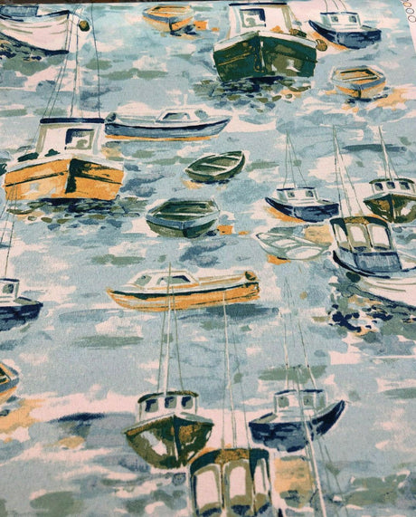 Richloom Outdoor Spinnaker Bay 100 Percent Polyester Fabric - Ocean Blue Ships Toile, 54" Width (1 Yard)