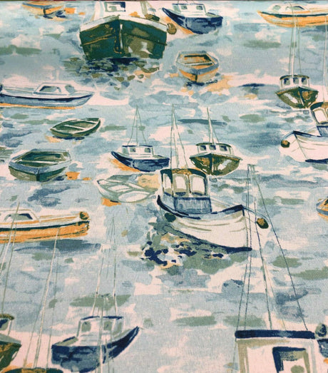 Richloom Outdoor Spinnaker Bay 100 Percent Polyester Fabric - Ocean Blue Ships Toile, 54" Width (1 Yard)