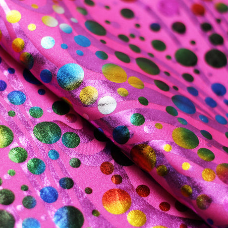 Party Time Foil Nylon Spandex Fabric - Multicolor Polka Dot Hologram, 58/60" Width (1 Yard)