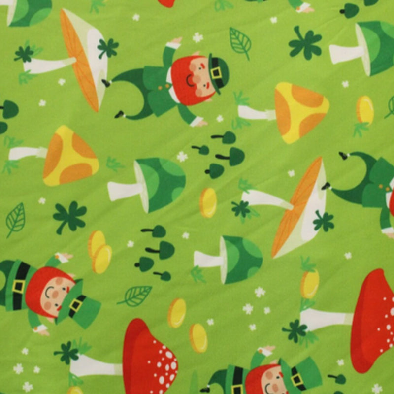 1 Yard Leprechaun's Luck Spandex Fabric Green Mushroom Stretch Material for St. Patrick's Day Apparel 58"/60" Width