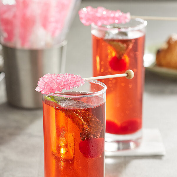 Roses Dryden and Palmer Pink Cherry Wrapped Rock Candy Swizzle Stick - 72/Case
