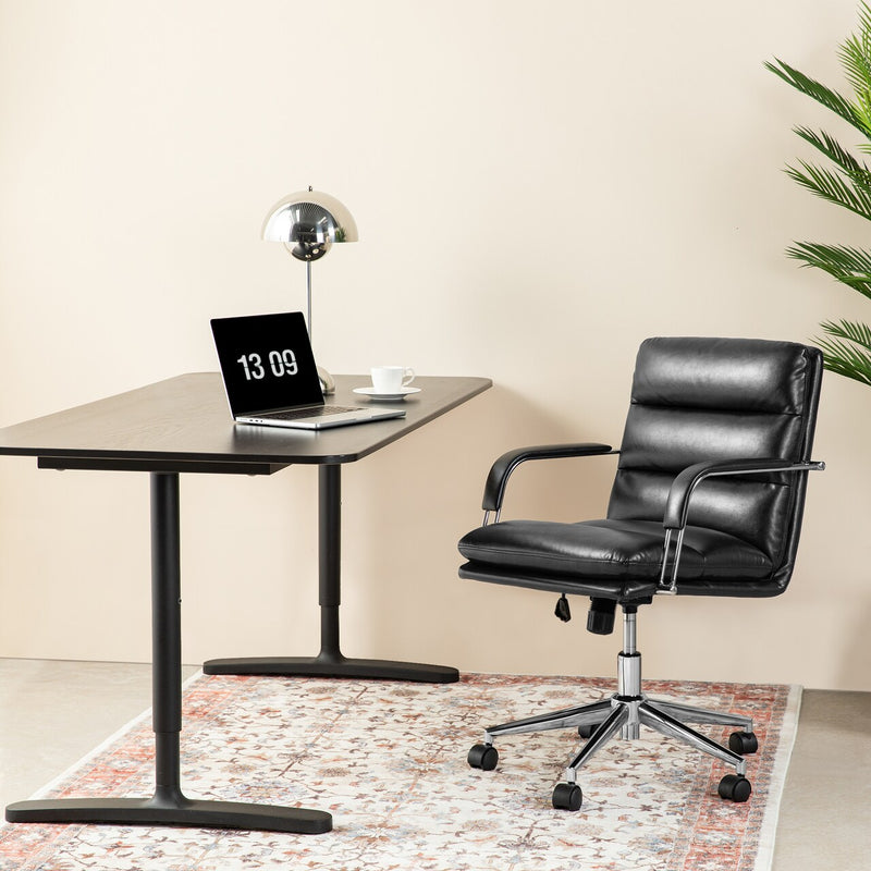 Modern Black Leatherette Gaslift Adjustable Swivel Padded Office Chair