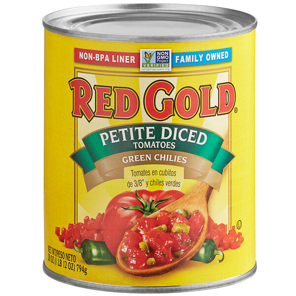 Red Gold Petite Diced Tomatoes & Green Chiles 28 oz. Can - 12/Case