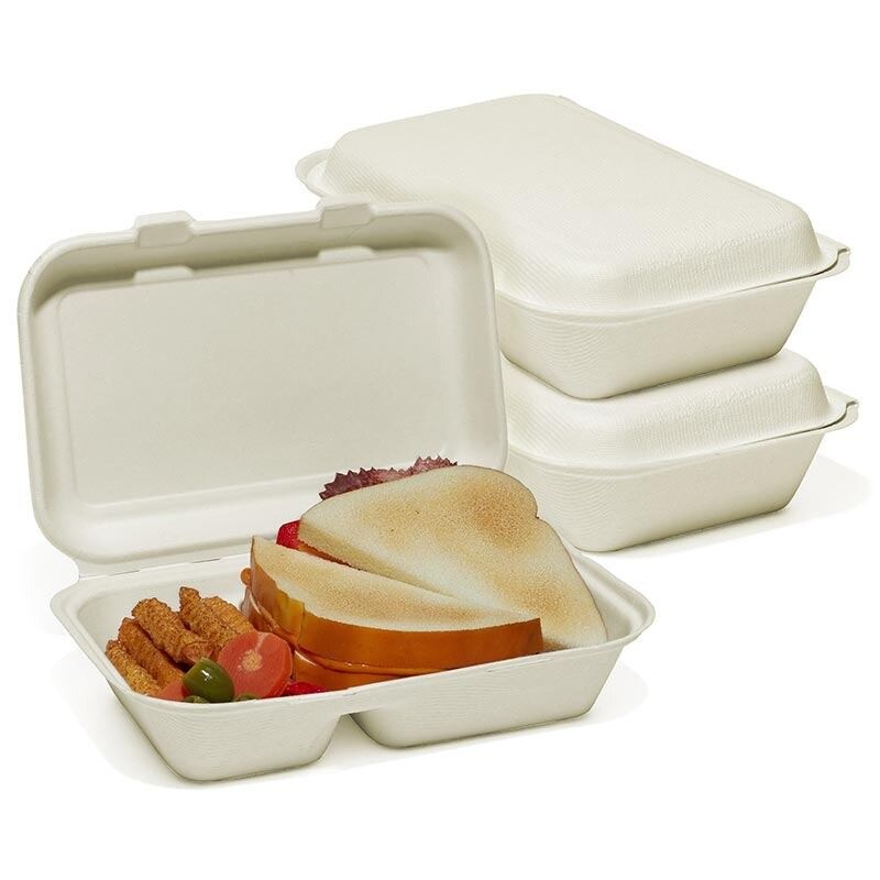 Molded Fiber Hinged Containers 9.5" x 6.25" x 2.75"