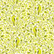 Cotton Birds and Branches Fabric Dark Lime Citrine 44/45"