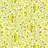 Cotton Birds and Branches Fabric Dark Lime Citrine 44/45"