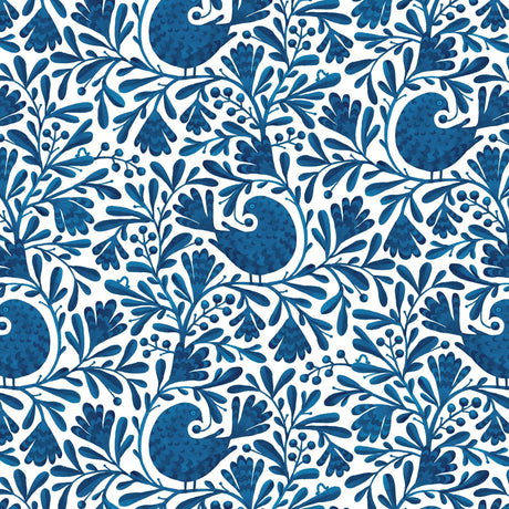 Cotton Print Navy Isla Birds and Branches Fabric 44/45"