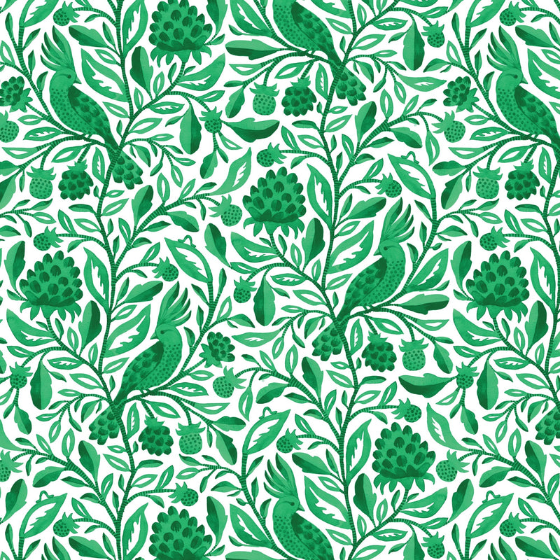 Cotton Print Green Birds and Branches Fabric 44/45"