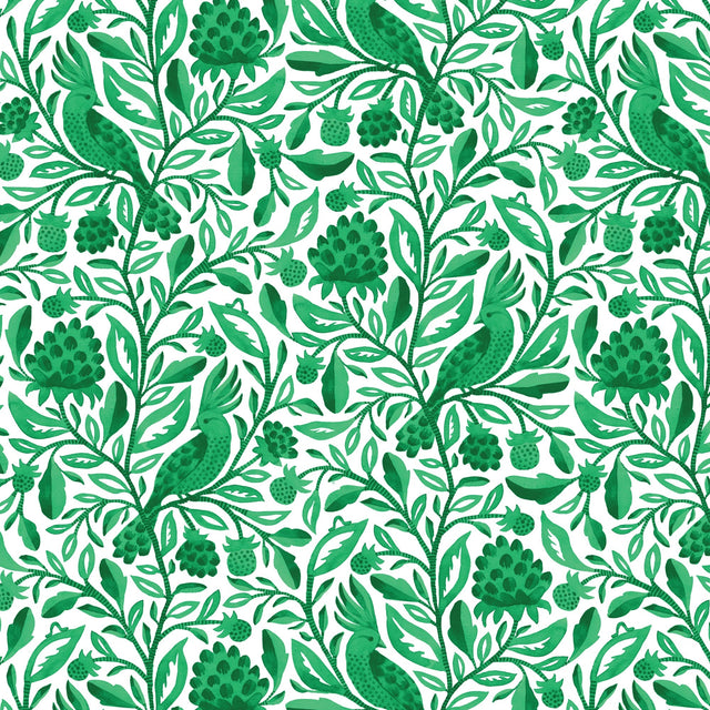 Cotton Print Green Birds and Branches Fabric 44/45"