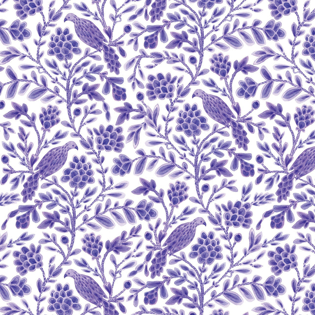 Cotton Print Purple Yolanda Birds and Branches Fabric 44/45"