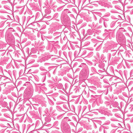Cotton Print Bubblegum Roux Birds and Branches Fabric 44/45"