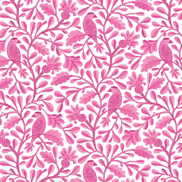 Cotton Print Bubblegum Roux Birds and Branches Fabric 44/45"