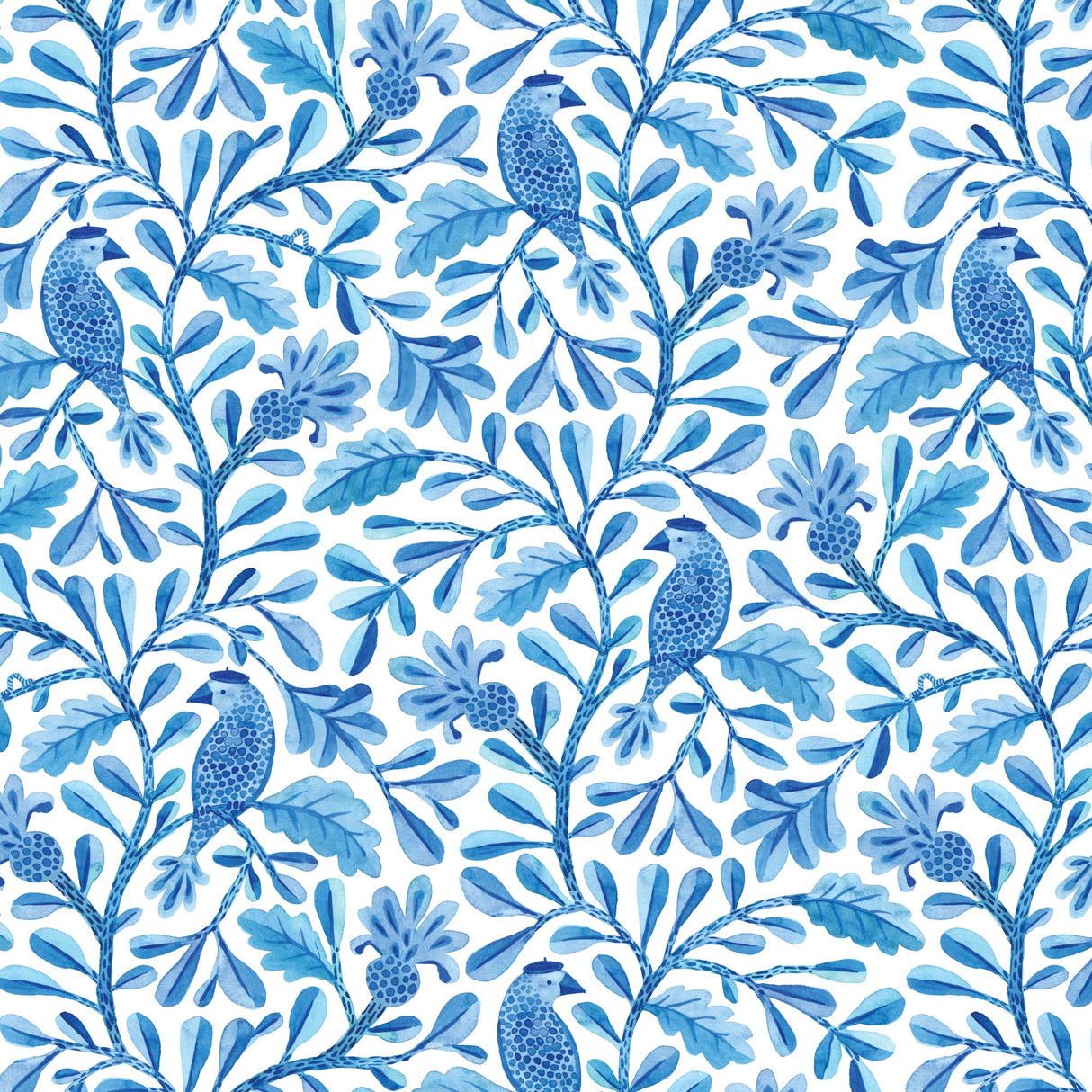 Cotton Print Blue Henri Birds and Branches Fabric