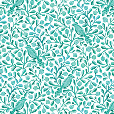 Cotton Print Turquoise Birds and Branches Fabric 44/45"