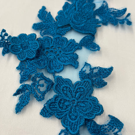 3D Floral Lace Applique Embroidered Polyester Fabric - 3D Floral Applique, 12" X 4" (1 Pair)