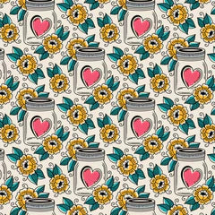 Cotton Print Hearts in a Jar Love Ink Fabric