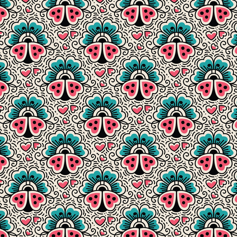 Cotton Ladybugs and Flowers Print Fabric 44/45"