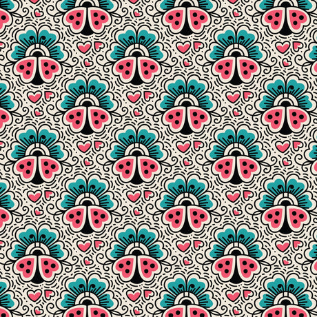Cotton Ladybugs and Flowers Print Fabric 44/45"