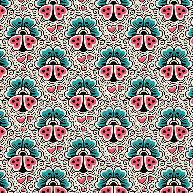 Cotton Ladybugs and Flowers Print Fabric 44/45"