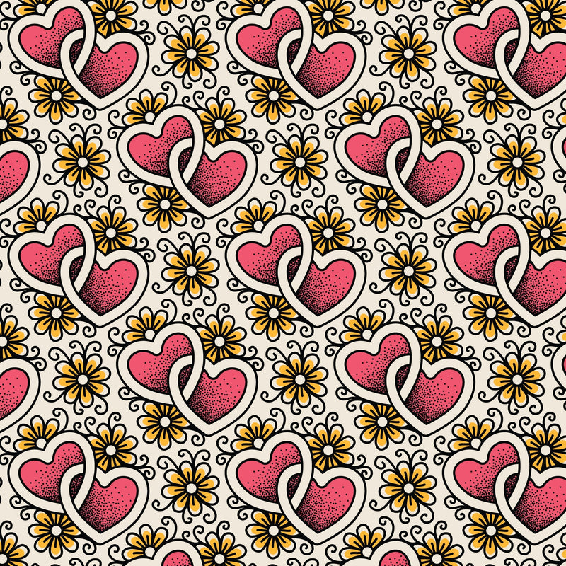 Cotton Print Joined Hearts Love Ink Fabric 44/45"