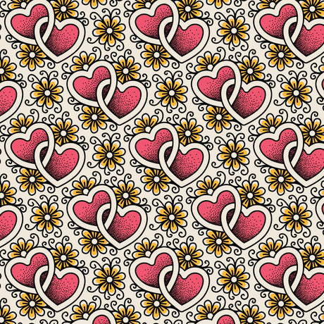 Cotton Print Joined Hearts Love Ink Fabric 44/45"
