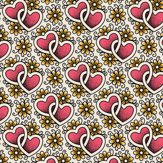 Cotton Print Joined Hearts Love Ink Fabric 44/45"