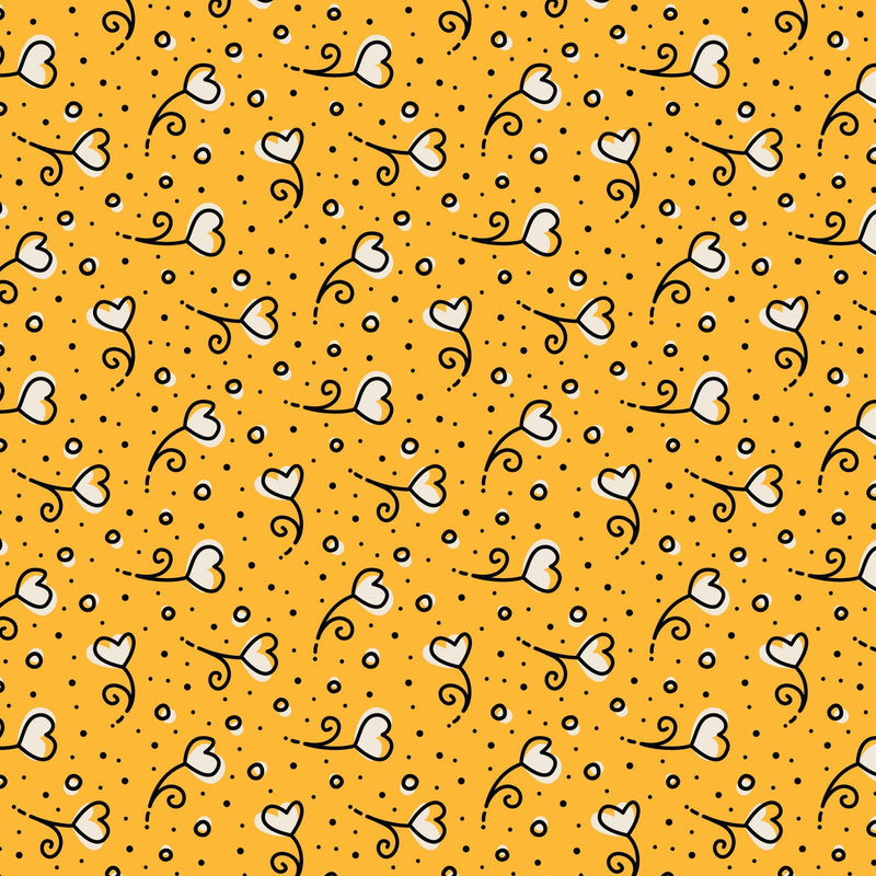 Cotton Fabric Yellow Heart Blossoms Love Ink 3384 44/45"