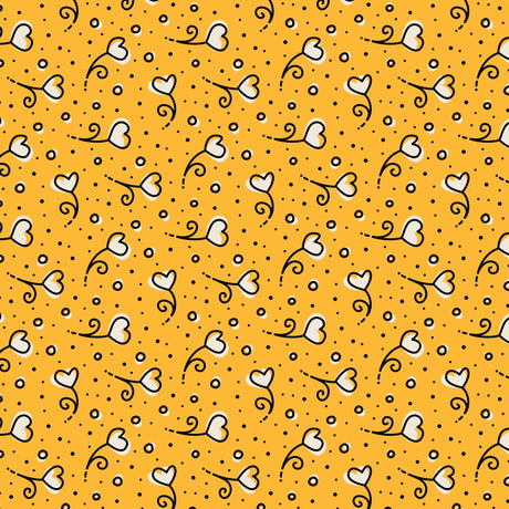 Cotton Fabric Yellow Heart Blossoms Love Ink 3384 44/45"