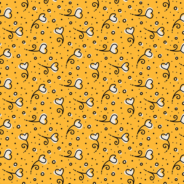 Cotton Fabric Yellow Heart Blossoms Love Ink 3384 44/45"