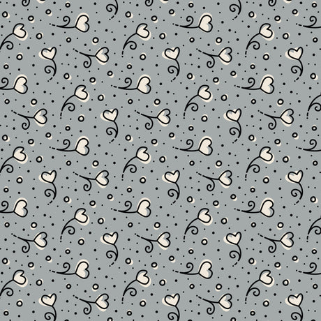 Cotton Print Gray Heart Blossoms Love Ink 3384 Fabric