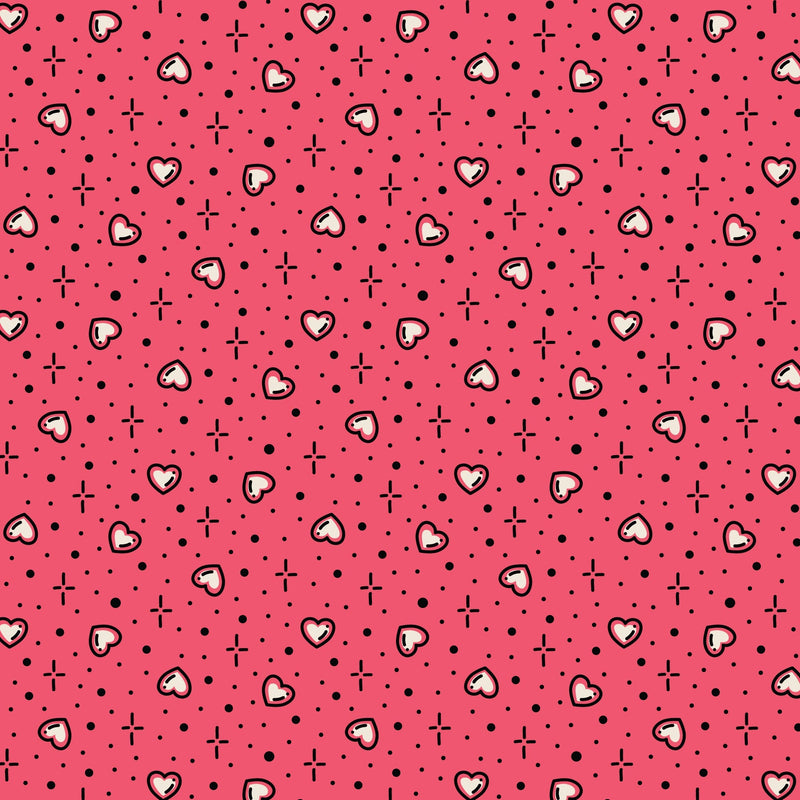 Cotton Print Pink Hearts Love Ink Fabric 44/45"