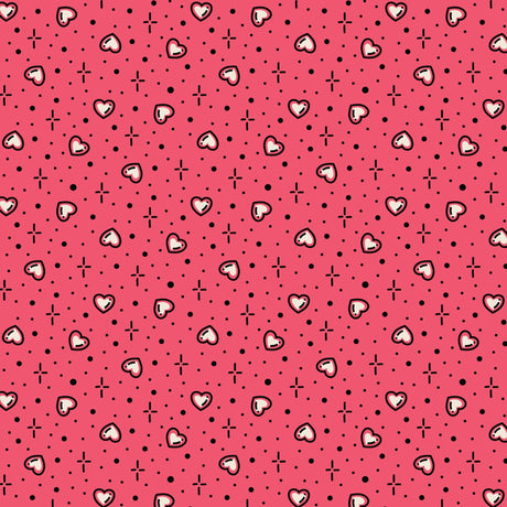 Cotton Print Pink Hearts Love Ink Fabric 44/45"