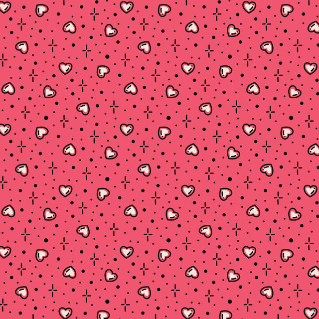 Cotton Print Pink Hearts Love Ink Fabric 44/45"
