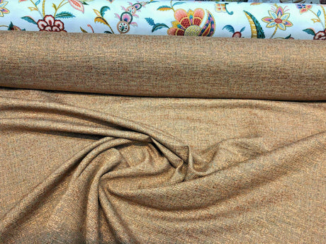 Rawhide Copper Slubbed Textured Cotton Polyester Fabric - Copper Orange Dark Taupe, 54" Width (1 Yard)