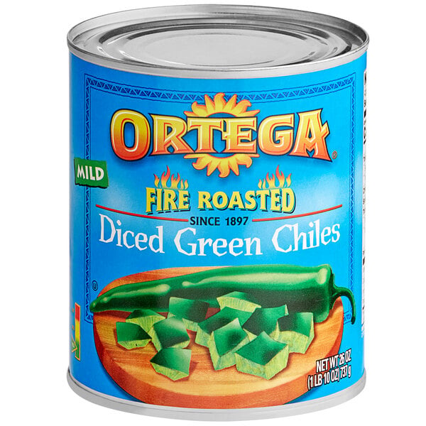 Ortega Fire Roasted Diced Green Chiles 26 oz. - 12/Case