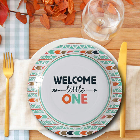 8 Count Welcome Little One Tribal Baby Shower Paper Dinner Plates 9" Baby Shower Disposable Plates