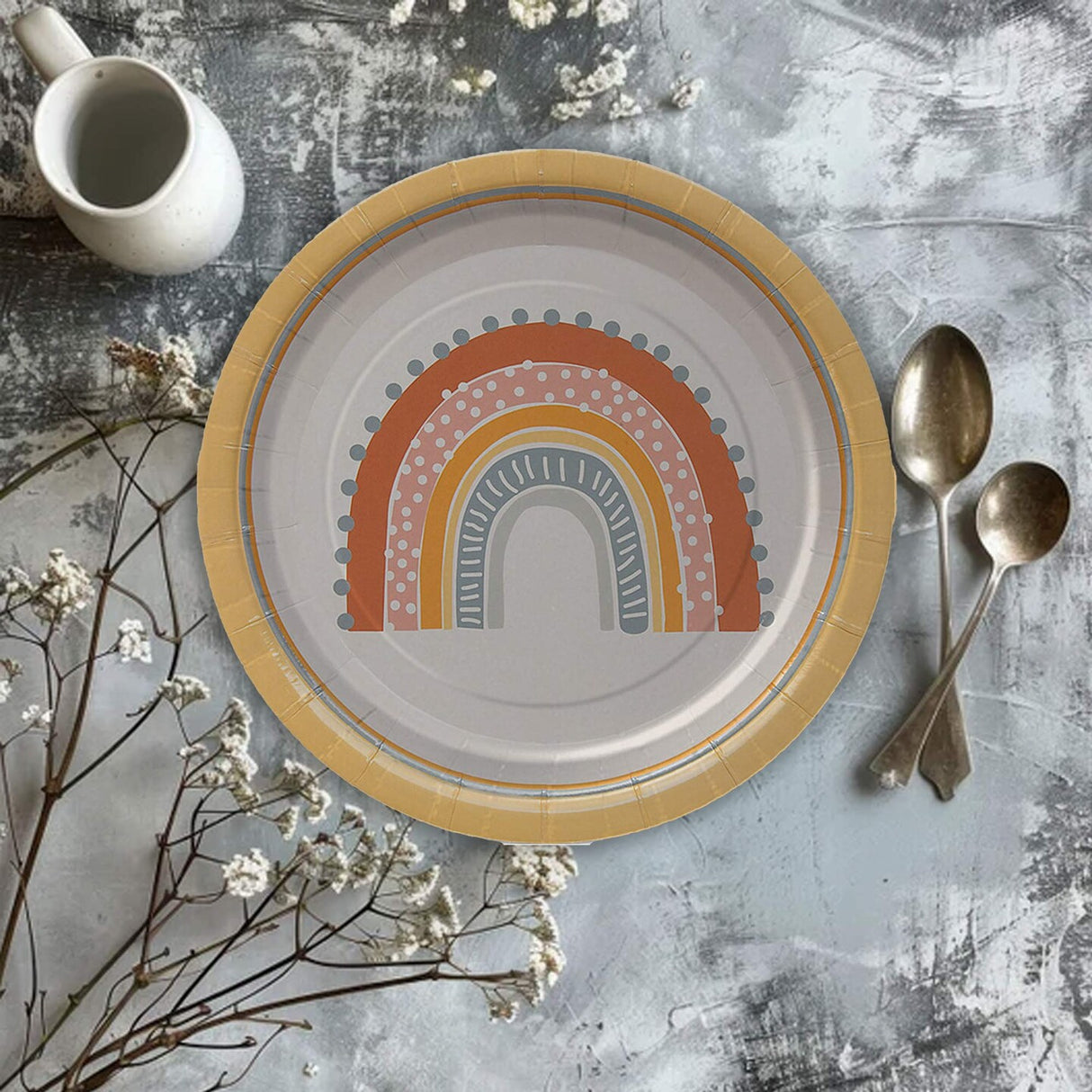 8 Count Boho Rainbow Party Paper Dessert Plates 7 Inch