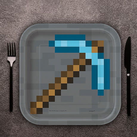 8 Ct. Minecraft Pickaxe Paper Dessert Plates 7.25" Disposable Birthday Party Plates