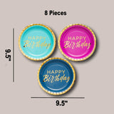 8 Count Gold Foil Happy Birthday Dinner Plates 9.25" Colorful Party Paper Plates for Celebrations