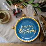 8 Count Gold Foil Happy Birthday Dinner Plates 9.25" Colorful Party Paper Plates for Celebrations